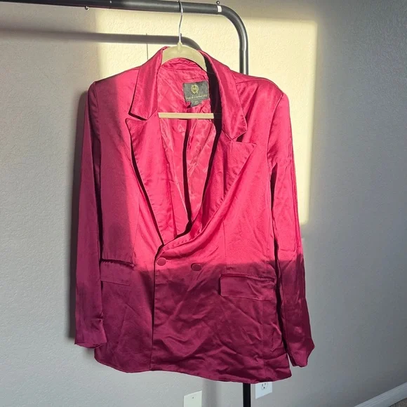 House of Harlow 1960 Satin Blazer - Burgundy - Picture 1 of 12